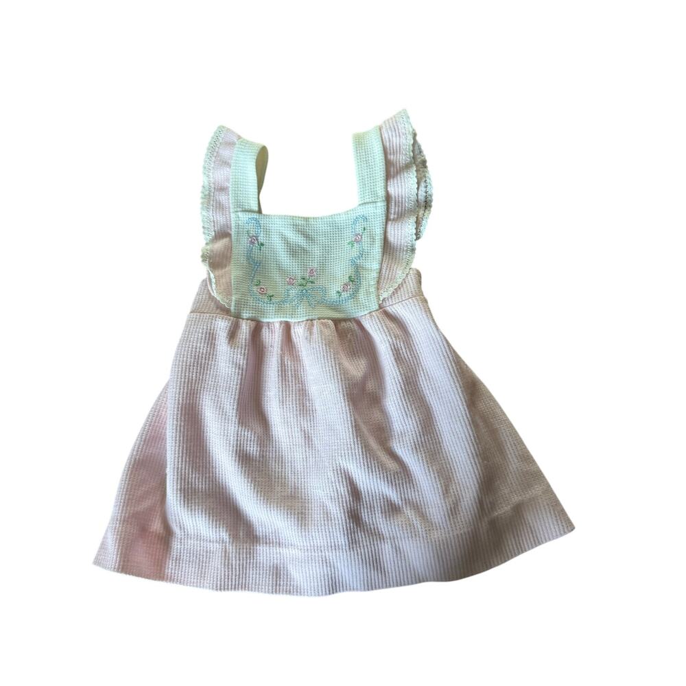 Vintage Carters pink floral embroidered pinafore infant dress